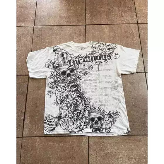 European and American street hip-hop rock punk style dirty wash skull print short sleeved T-shirt dark gothic style top trend