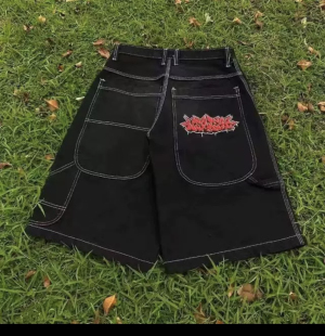 欧美高街JNCO嘻哈牛仔裤hiphop jeans牛仔短裤Y2K街头口袋阔腿裤