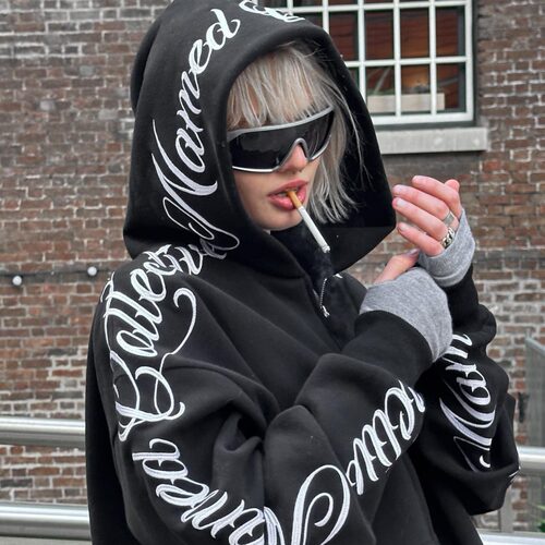 zipperhoodie潮暗黑风拉链帽衫