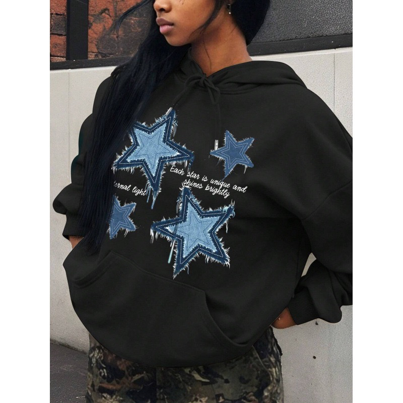 Retro Star Printed Women Hoodie Casual Multicolor Hoody卫衣