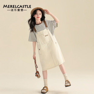 2025女童夏装短袖连衣裙新款洋气大童时髦裙子儿童韩范背带裙套装