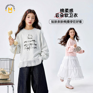 女童长袖卫衣春秋季2026新款女孩洋气儿童粉色女大童时髦休闲上衣