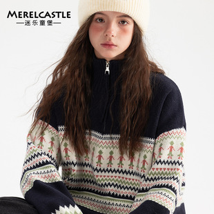 2025女童半拉链加厚毛衣秋冬新款初中生女孩保暖洋气大童针织开衫