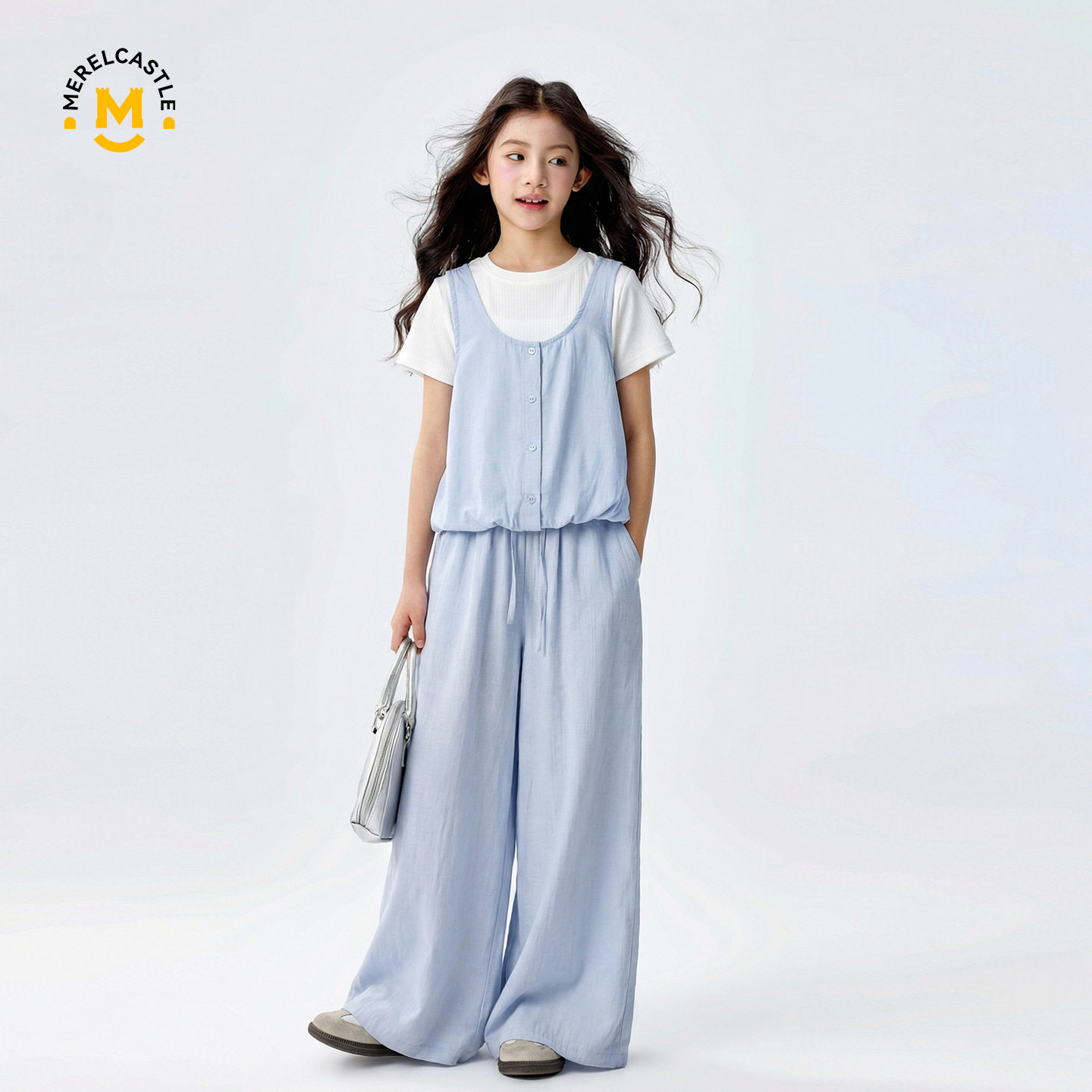 女童夏季洋气短袖蓝色两件套