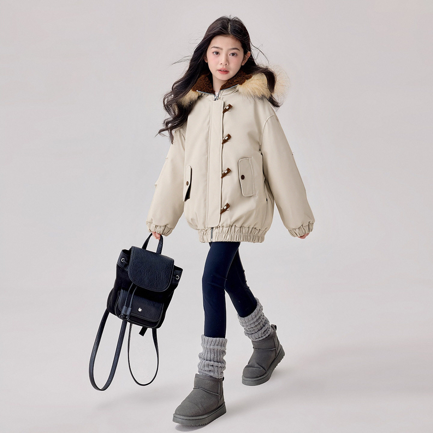 2026女童加绒保暖派克服新款冬装女孩洋气加厚中大童休闲毛领外套