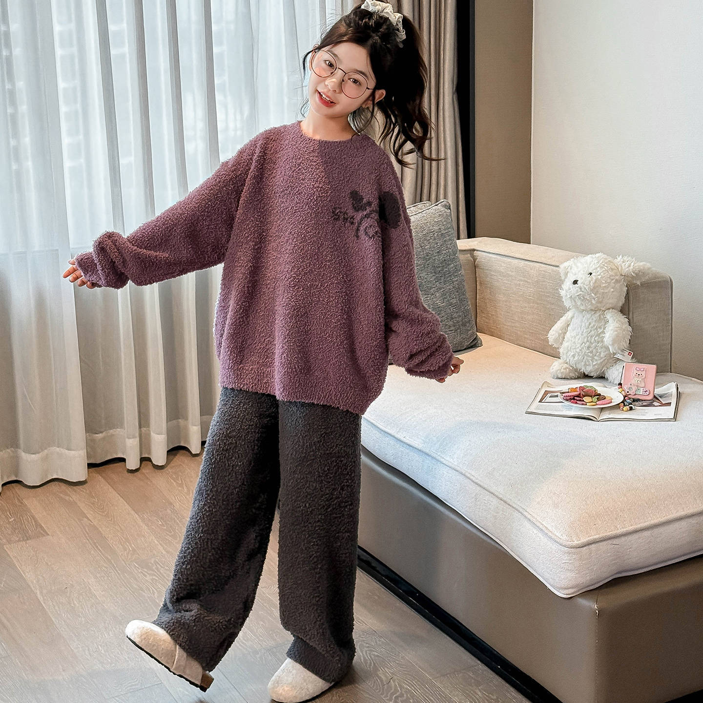女童睡衣保暖套装珊瑚绒家居服
