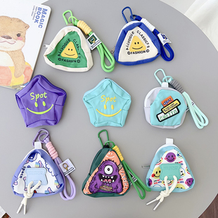 新款创意零钱包高级感网红手机挂绳短款三角耳机钥匙收纳包防丢失户外挂件登山扣便携儿童水杯短挂链迷你包带