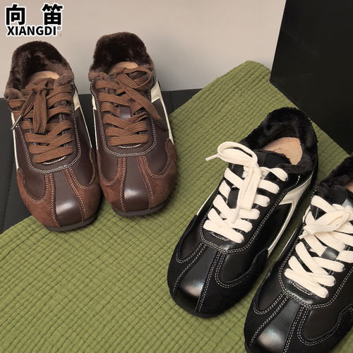 牛皮版复古内增高德训鞋女款加绒加厚保暖棉鞋休闲运动鞋子阿甘鞋