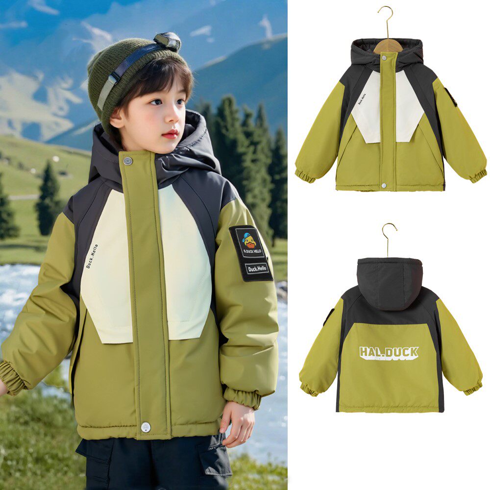 儿童冲锋衣秋冬季男女童加厚外套2025新款中大童加绒冬装连帽棉服