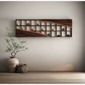 老榆木博古架实木中式 多宝阁茶叶置物架隔断茶水架茶杯架高山架