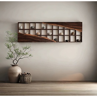 老榆木博古架实木中式多宝阁茶叶置物架隔断茶水架茶杯架高山架