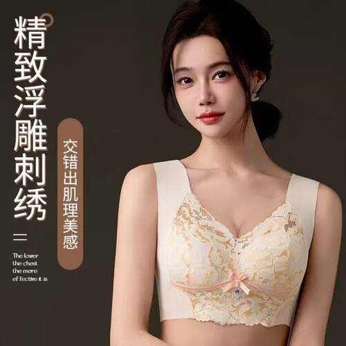 轻奢大码蕾丝固定杯聚拢无痕文胸