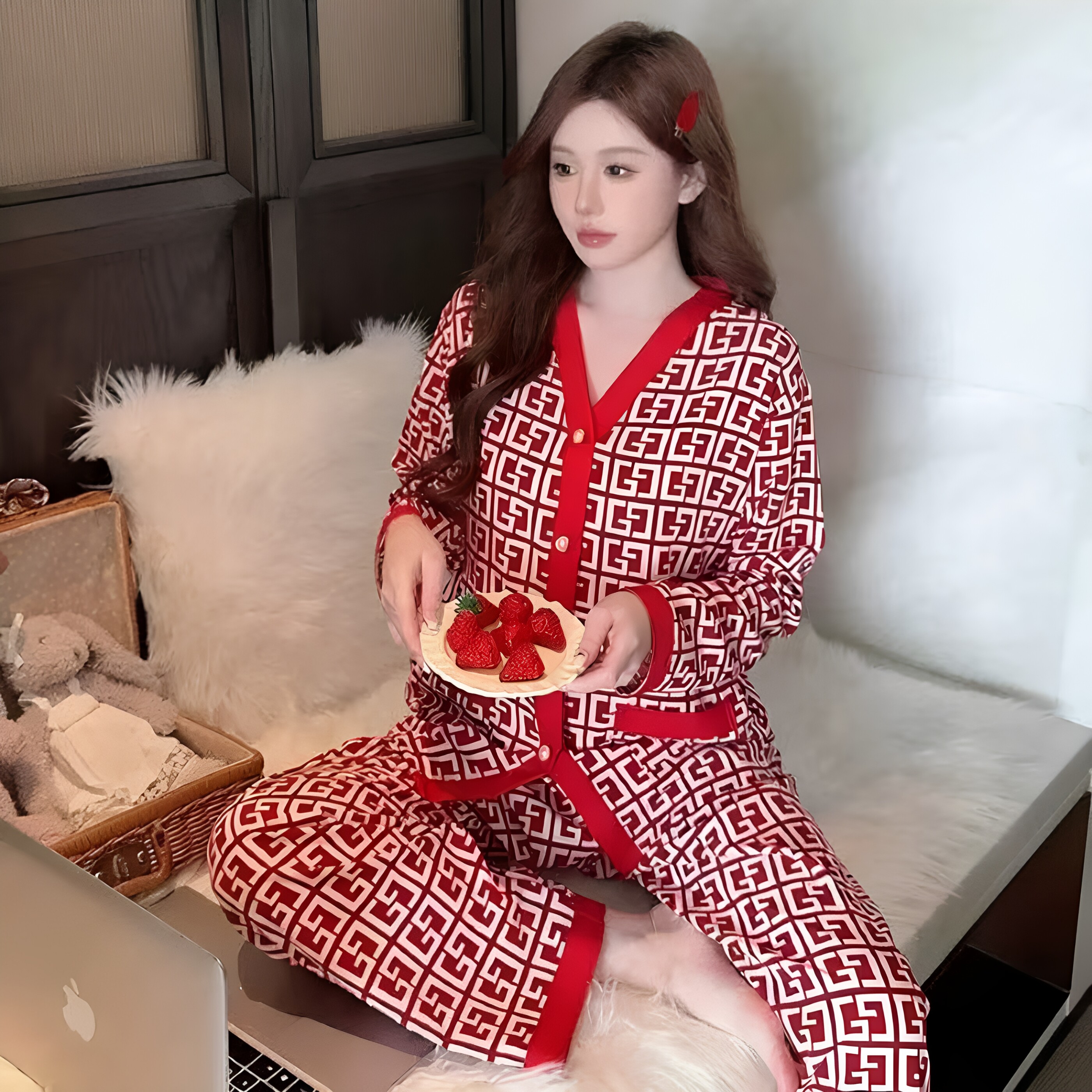 睡衣女士2026年春秋季华尔棉长袖长裤套装舒适薄款外贸家居服
