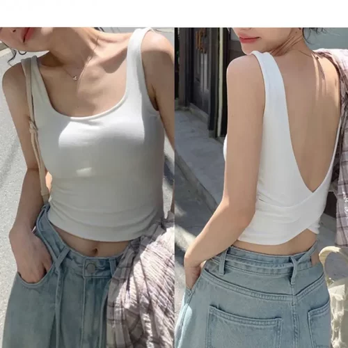 网红美式交叉带胸垫美背背心女