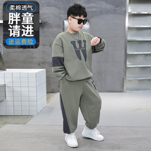 胖男童长袖套装宽松时尚运动装新款中大童春秋装胖男孩加肥休闲装