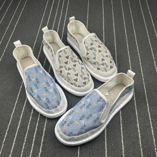 一脚蹬手工情侣布鞋 小清新印花纯色学院风春夏软底轻便布鞋 男女款