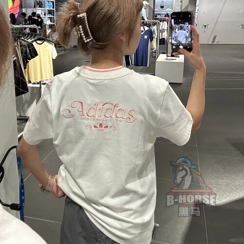 adidas三叶草女短袖T恤刺绣