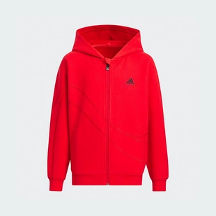 Adidas阿迪达斯男女中大童红色外套新年款 针织连帽运动夹克IT4055