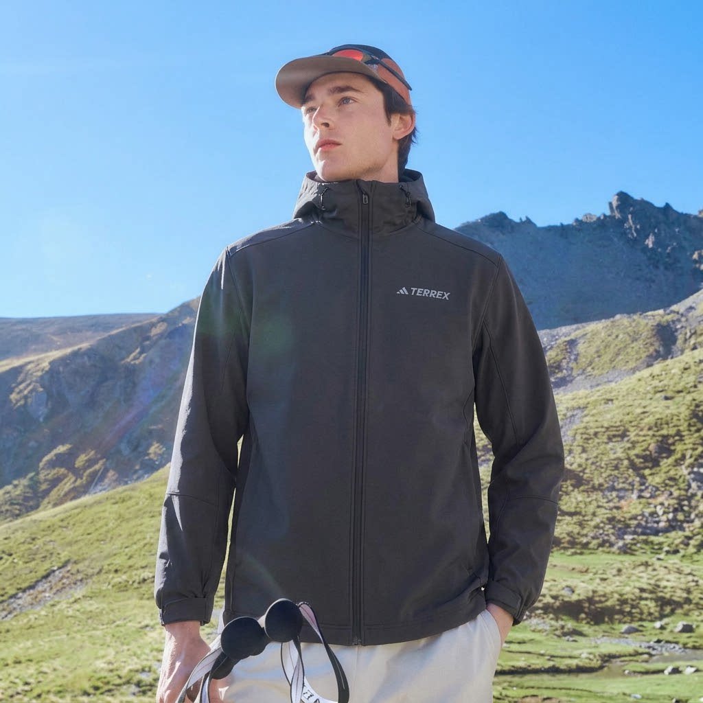 正品Adidas阿迪达斯防风外套男士秋新款户外徒步连帽运动服JV6233