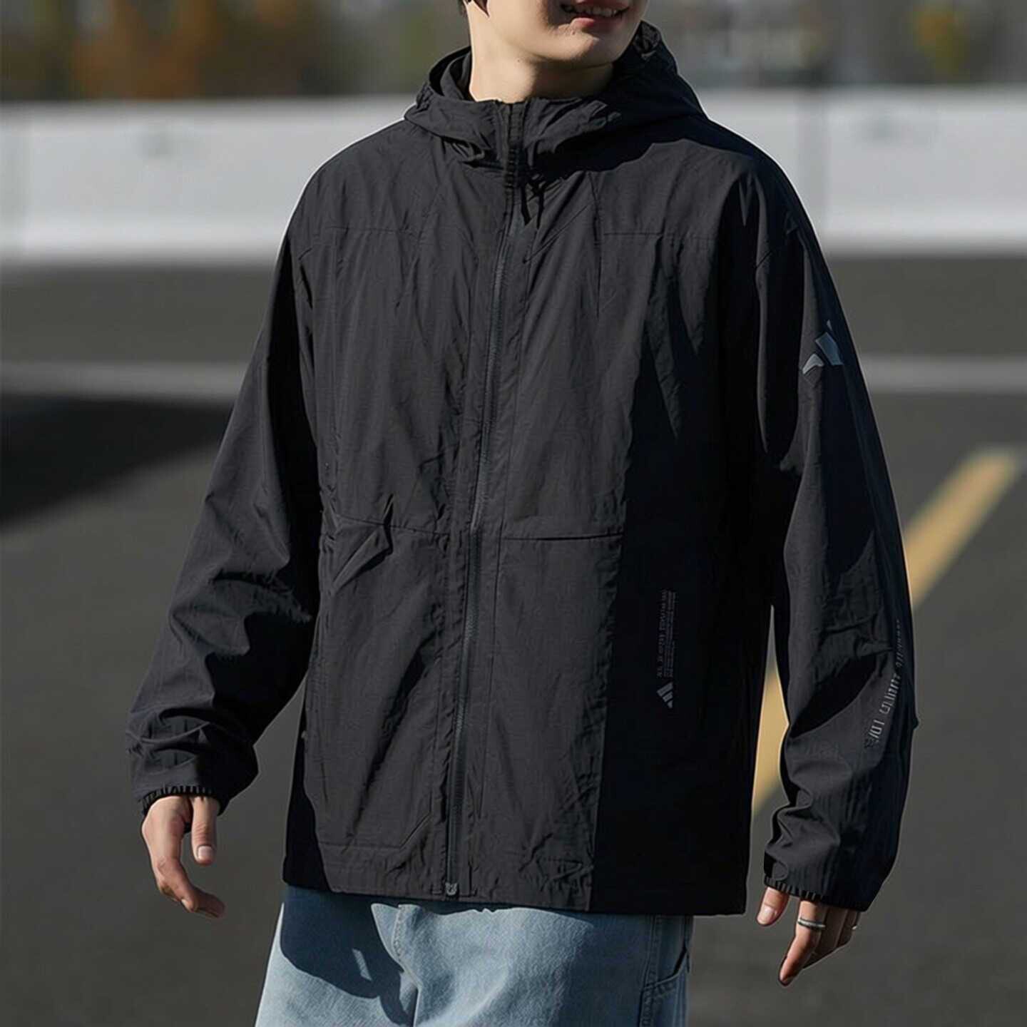 阿迪达斯男防晒户外连帽夹克