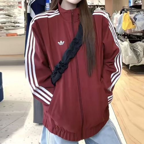 adidas三叶草复古运动夹克男女