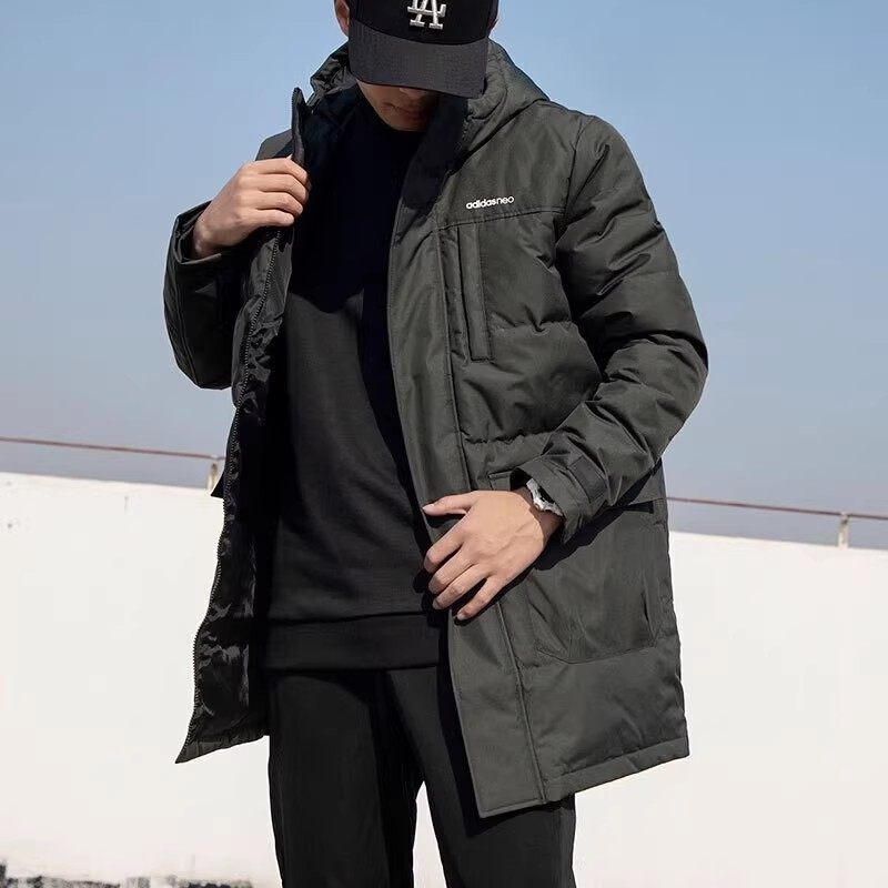 adidas阿迪达斯中长款男羽绒服连帽保暖男款户外休闲外套GJ8779