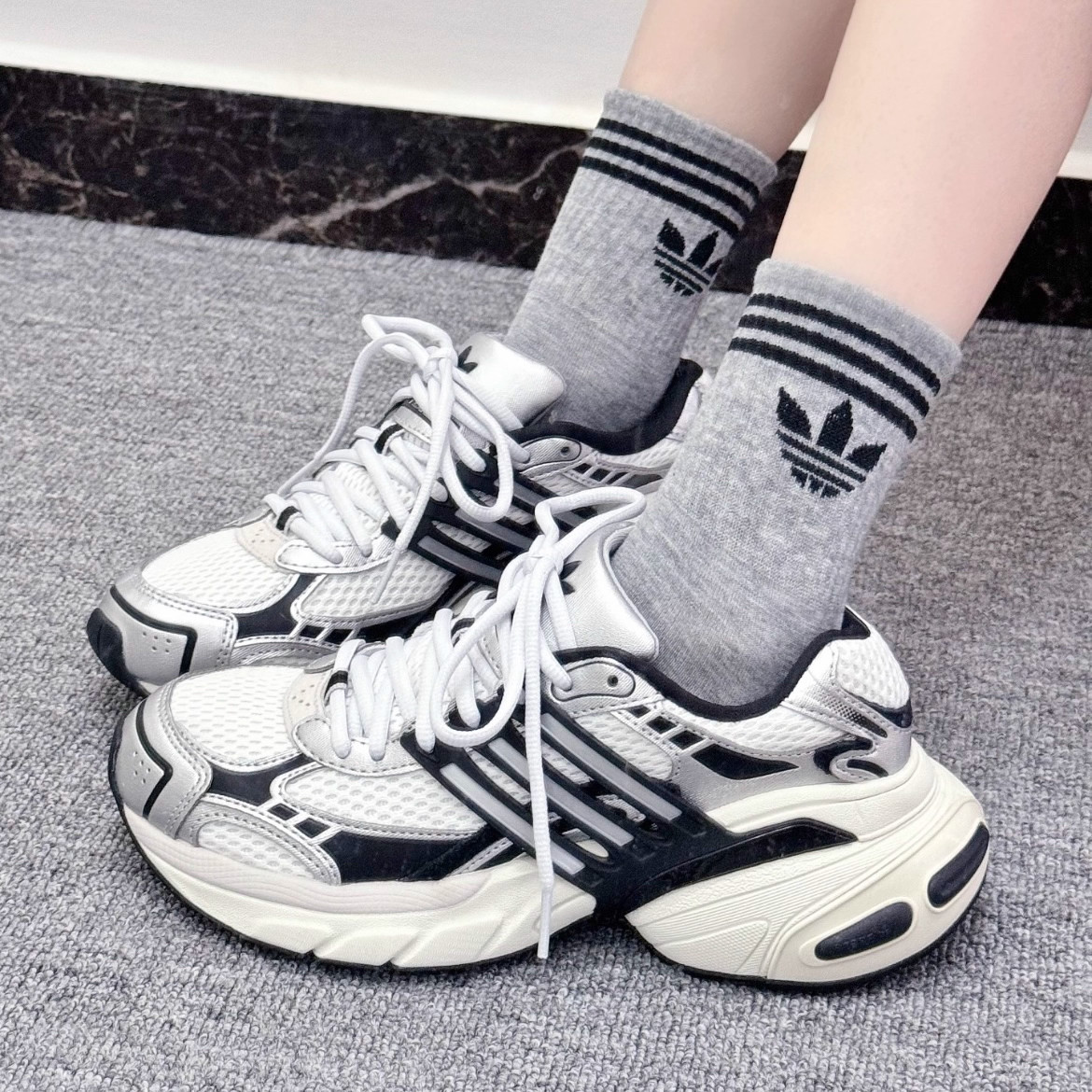 Adidas阿迪达斯三叶草老爹鞋男女2026爆款复古厚底网面休闲运动鞋