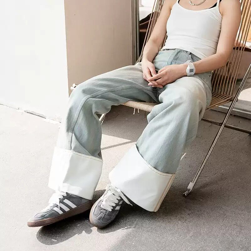 阿迪达斯女款复古宽松休闲牛仔裤
