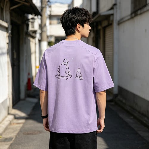 Adidas阿迪达斯美式潮流t恤男2026夏季时尚印花紫色宽松休闲短袖