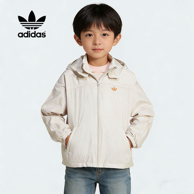 Adidas阿迪达斯男女大童运动外套户外防风衣梭织连帽夹克JC7322