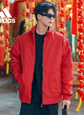 新年款Adidas阿迪达斯红色外套男春季新款运动加绒防风上衣HZ3039