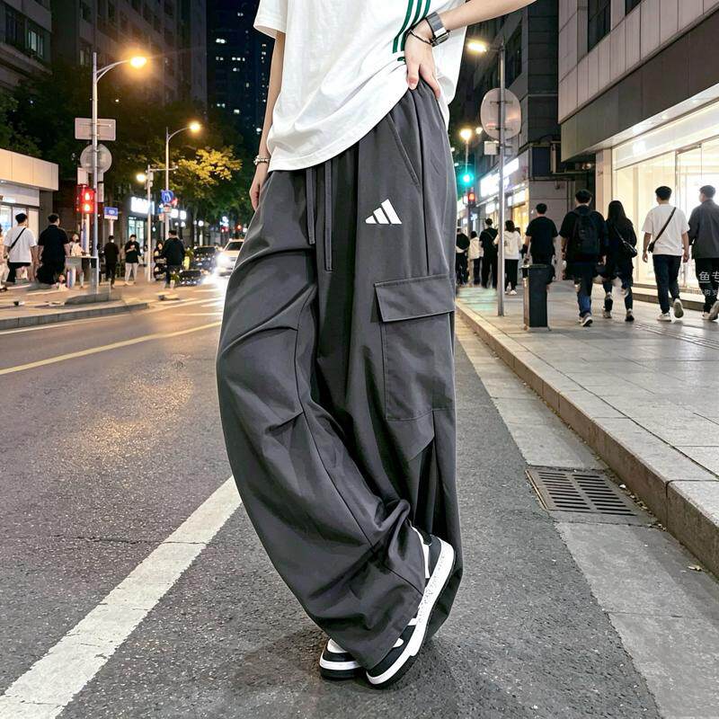 阿迪达斯薄款裤子男梭织工装裤夏新款透气快干复古美式灰色运动裤