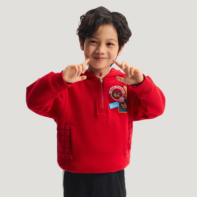 adidas儿童加绒连帽卫衣新年红