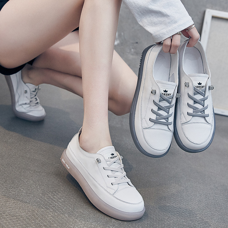 头层牛皮小白鞋女果冻底休闲单鞋