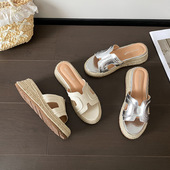 葡萄妈同款 外穿一字带厚底坡跟凉拖鞋 女小码 增高6 夏季