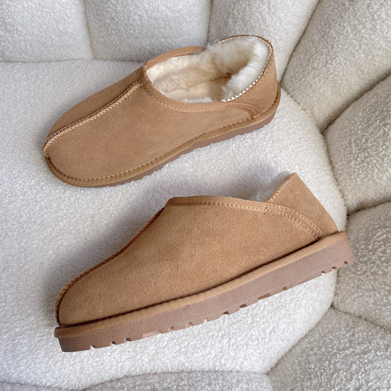 订单秋冬新款羊毛拖鞋男女包跟拖鞋真毛居家棉拖皮毛一体大码