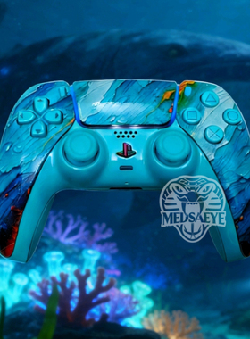 深海迷航海洋蓝色主题定制版PS5手柄+正8轻触微动+双TMR摇杆总成
