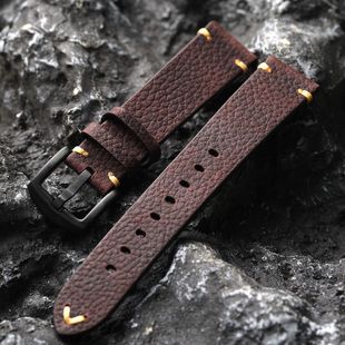 22MM棕红色真皮柔软加厚男士 手工荔枝纹牛皮表带18 表链