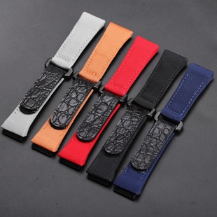 鳄鱼纹帆布面尼龙手表带代用理查德米勒RM50 53男魔术贴腕带25mm