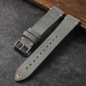 手工骆驼皮表带18 24MM男真皮复古风黑色柔软表链