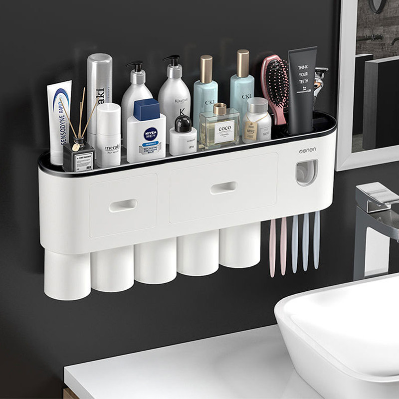 牙刷置物架免打孔漱口刷牙杯壁挂式化妆室收纳盒牙膏牙具五口套装