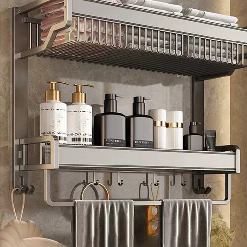 毛巾架卫生间置物架一体免打孔