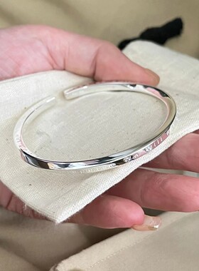 莫比乌斯扭纹银手镯女纯银足银实心9999镯子年轻款简约开口手环