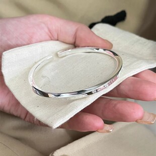莫比乌斯扭纹银手镯女纯银足银实心9999镯子年轻款 简约开口手环