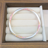 新中式 足银9999珐琅彩手镯女国风莲花描金闭口银镯子情人节礼物