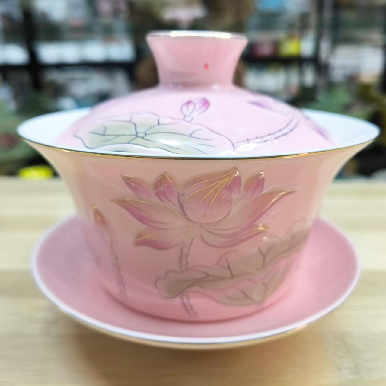 八宝茶盖碗茶杯 大号300ml瓷冲茶三泡台防烫咖啡陶瓷茶碗杯三件套