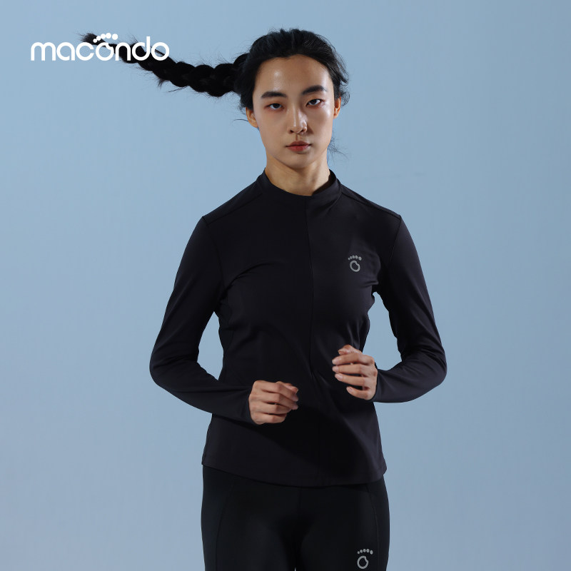 马孔多女子糯糯加绒秋冬季跑步运动上衣小立领吸湿排汗保暖腋片式