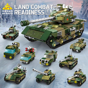 开智军事积木盲盒M1A1迷彩主战坦克东风导弹车模型拼装玩具礼物