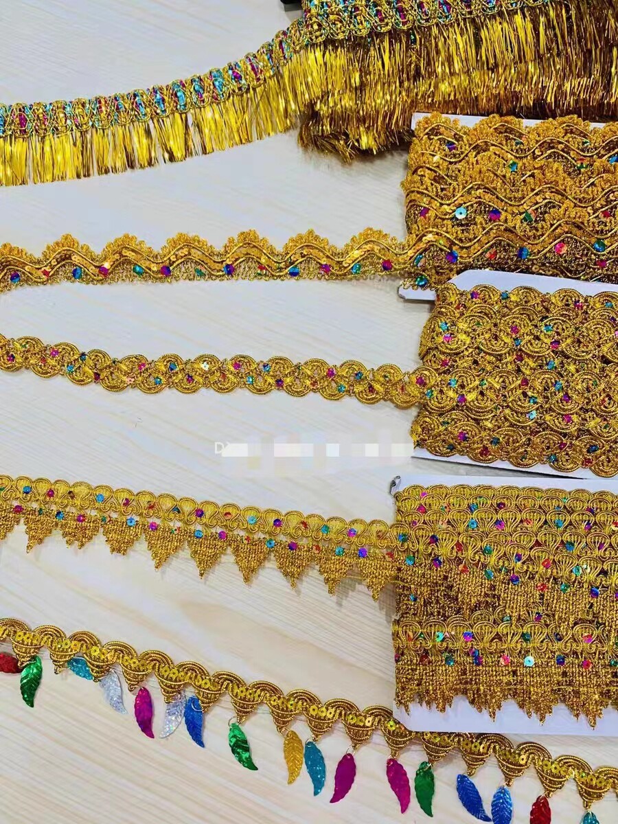 中秋节庆日折塔花篮装饰捆边金色流苏七彩树叶花边多款可选