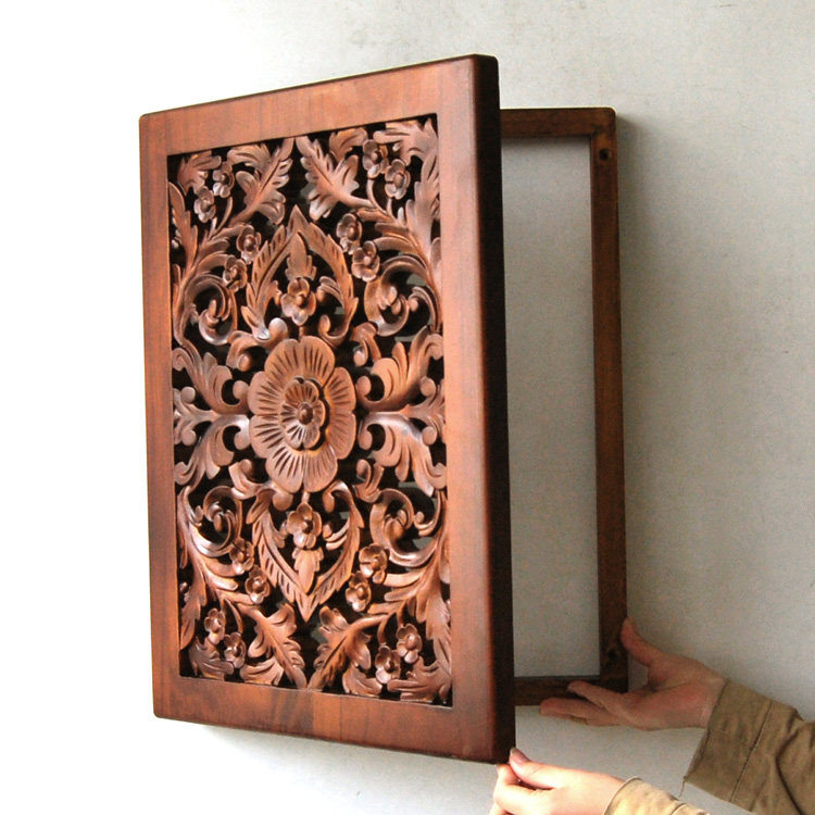 特泰国实木雕花电表箱装饰画餐厅配电闸遮挡盒竖版中式东南亚复古